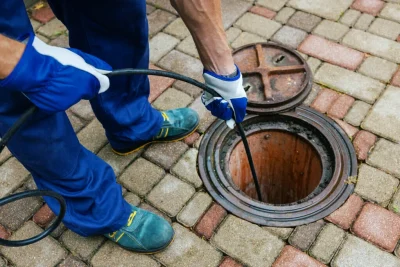 Plumber cleaning an outdoor sewer drain in Goleta